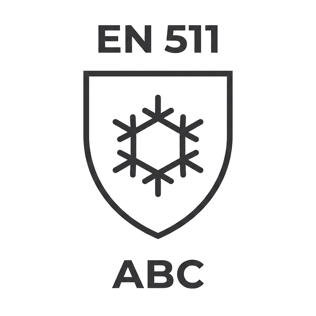 EN 511:2006 cold hazard pictogram &mdash; convective cold, contact cold, water penetration
